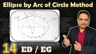 Ellipse by Arc of Circle Method  Normal and Tangent of Ellipse  Engineering Drawing [upl. by Nihcas978]