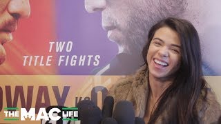 Claudia Gadelha Asked About Wanting Brian Ortegas Baby Comment  UFC 231 Media Scrum [upl. by Noirod806]