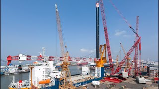 Liebherr  LR 13000 installing platform legs of the Aeolus in Bremerhaven [upl. by Eelnyl976]