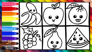 Desenha e Colore Frutas Fofas 🍎🍌🍊🍐🍇🍉 Desenhos Para Crianças [upl. by Natala]