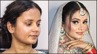 HOW TO DO GLOSSY BRIDAL MAKEUP  LEARN HOW TO HIDE OPEN PORES  SMALL EYES MAKEUP [upl. by Selemas]