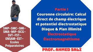 Partie 1  couronne circulaire Calcul de champ éléctrique et potentiel par la méthode directe [upl. by Ynaffad10]