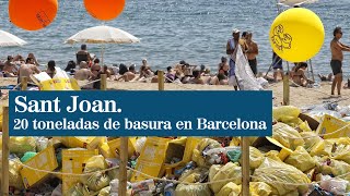 Barcelona expone la basura de la verbena en la playa [upl. by Pevzner]