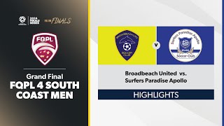 FQPL 4 South Coast Men Grand Final  Broadbeach United vs Surfers Paradise Apollo Highlights [upl. by Krutz]