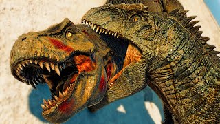 DOMINION GIGANOTOSAURUS VS ALL CARNIVORES AND THERIZINOSAURUS  Jurassic World Evolution 2 Biosyn Ex [upl. by Ahseikan634]