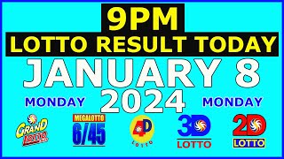 9pm Lotto Result Today January 8 2024 Monday [upl. by Arracahs]