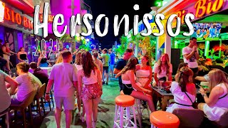 Hersonissos Crete walking tour 4k  August 3  the party is on Greece Kreta Chersonissos [upl. by Enahpad]