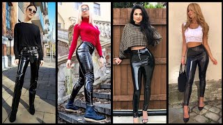 High waisted vinyl Leather pants Outfit ideas for winter  Leather Pants Style To wear  Outfit Idea [upl. by Anatlus544]