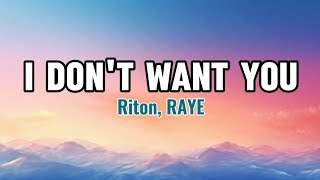 Riton RAYE  I Dont Want You Lyrics [upl. by Rush]