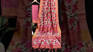 Soft tussar silk floral print sarees contrast blouse n pallu Rs 1250 only 9133959998 [upl. by Lea]