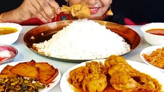 Spicy Chicken 🍗 Kosha Many Types of Vegetables Rice Eating Bengali Lunch [upl. by Assecnirp]