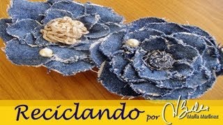 Reciclando Broche de tela vaquera inspirado en Chanel Camelia  DIY Chanel Camelia Denim Brooch [upl. by Starkey]