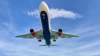 Airplanes landing over the Mai Khao beach at Phuket airport Thailand [upl. by Ruy660]