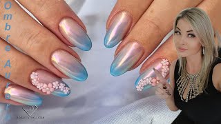 Ombre french nails with Aurora chrome Gel rebalance step by step Aurora chrome ombre nails with 3D [upl. by Yendahc]