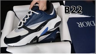 Dior B22 Sneaker Blue Black Calfskin Unboxing [upl. by Julissa]