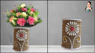 DIY Jute Rope Flower Vase Making  Plastic Bottle Flower Vase Making  Jute Craft Ideas  Home Decor [upl. by Aerdnaeel]