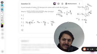 A pure sample of iodine131 decays into xenon with a halflife of 8 daysWhat is number of [upl. by Erdnaed]