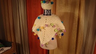 Como tejer poncho con pompones Crochet [upl. by Gibbons]