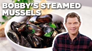 Bobby Flays Steamed Mussels  Food Network [upl. by Adigirb]