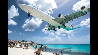 St Maarten Juliana International Airport  Maho Beach Large Planes Landing [upl. by Nodnil]