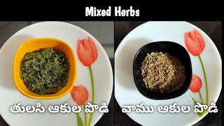 Ajowan Leaves Powder  Holy Basil Leaves Powder  వాము ఆకుల పొడి  తులసి ఆకుల పొడి  Mixed herbs [upl. by Aelyak245]