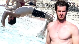 Andrew Garfield Pulls Out SpiderManStyle STUNTS on the Beach [upl. by Valerye371]