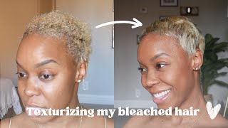 TEXTURIZING MY BLEACHED HAIR  before and after  blonde pixie cut black women [upl. by Ellierim181]