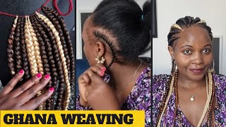 HOW I DO MY GHANA WEAVING AT HOME BANDIKALINES HAIRSTYLE ghanaweaving cornrows [upl. by Thynne745]