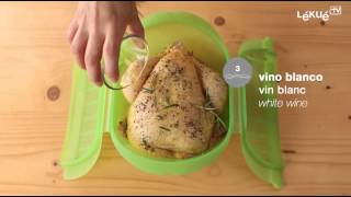 Lékué TV  How to microwave a chicken in the Deep Steam Case [upl. by Beret911]