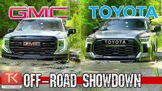 2023 Toyota Tundra TRD Pro vs GMC Sierra AT4X AEV  Mud Rocks amp Water will Decide Which is Better [upl. by Han]