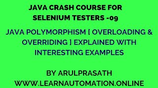 Java Crash course  09  Java Polymorphism Explained  Tamil  Java for Automation [upl. by Turpin]