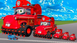 Big amp Small Lightning McQueen Fire Truck Spiked Thorns vs Thomas Trains  BeamNGdrive [upl. by Ennairod]