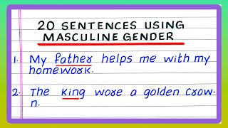 MASCULINE GENDER EXAMPLES  5  FIVE  10  20 MASCULINE GENDER SENTENCES  IN ENGLISH GRAMMAR [upl. by Roley]