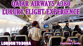 Majestic Journey with Qatar Airways Airbus A380  Economy Class Flight Review  London to Doha [upl. by Enerual]