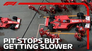 F1 Pit Stops But They Keep Getting SLOWER [upl. by Nawed940]