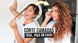 MELHOR CORTE PARA CABELO CACHEADO Corte camadas em casa  por Jessica Melo [upl. by Schaffel657]