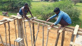 Building Roof Construction TechniquesFront Portico BeamampRoof Centring WorkSlab Formwork for House [upl. by Leumhs]