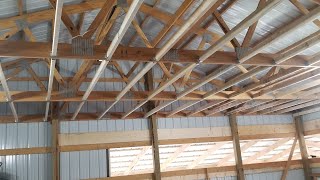 Polebarn ceiling install HUGE TIME SAVER for framing [upl. by Ymmij]