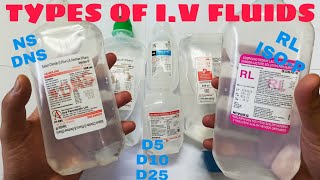 Types of IV fluids  NS  DNS  D5  D10  D25  RL  ISOLYTEP  Intravenous fluids [upl. by Trahern]