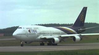 Thai Airways Boeing 747400 StockholmArlanda Take off [upl. by Marozik463]