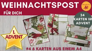 DIY Anleitung Besondere Karten basteln Stampin Up 6 Weihnachtskarten aus einem A4 Blatt Tutorial [upl. by Santos]