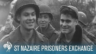 American amp German Prisoners Exchange At St Nazaire 1944  British Pathé [upl. by Novy]