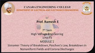 VTU HV 17EE73 M1 L4 Streamer Theory of Breakdown Paschens Law Breakdown in Nonuniform Fields [upl. by Eineeuq13]