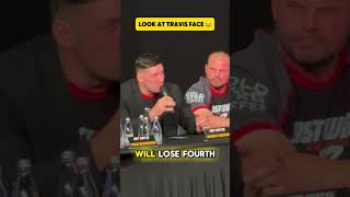 Prudnik shocks Travis Bagent at East vs West 13 press conference armwrestling [upl. by Elvyn]