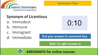 Synonym of Licentious  Vocabulary Test  Objective Questions of Synonyms  Inspiron Technologies [upl. by Mendie]