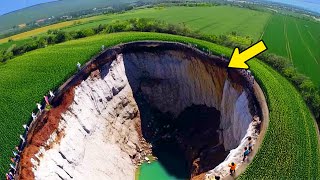 Giant Sinkhole Suddenly Appears On Farmers Land  Looking Inside He SCREAMS In Horror [upl. by Yelrehs994]