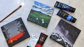 4 easy acrylic paintings for beginners mini canvas paintings ideas step by step tutorial [upl. by Ttebroc]