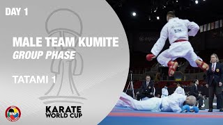 KARATE WORLD CUP Day 1  Male Team Kumite  Group Phase  Tatami 1  WORLD KARATE FEDERATION [upl. by Enyawud]