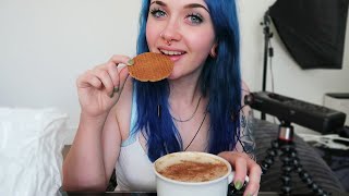 ASMR Eating Caramel Waffles Stroopwafel amp Drinking Toffee Nut Latte EATING amp SLURPING SOUNDS ☕ [upl. by Mauve]