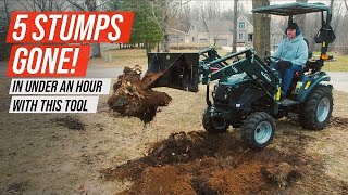 WHAT IS A STUMP BUCKET STUMP REMOVAL WITH A TRACTOR [upl. by Enelahs92]